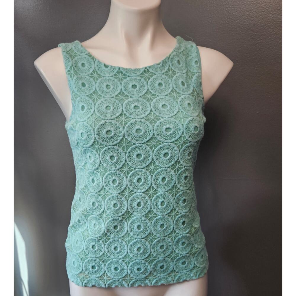 Banana Republic Teal Sleeveless Eyelet Lace Scoop neck Top sz Small